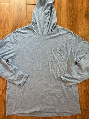 Vineyard Vines Men's edgartown Hooded Long-Sleeve Pocket Tee - Heather Blue - xl